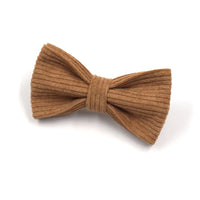HKM-943635 Brown Corduroy Pet Collar Set with Gold Buckle, Bow, Rope, Chest Harness, and Waste Bag