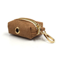 HKM-943635 Brown Corduroy Pet Collar Set with Gold Buckle, Bow, Rope, Chest Harness, and Waste Bag