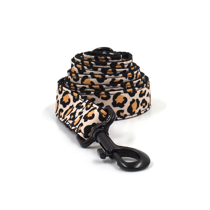 HKM-277779 Brown Leopard Print Buckle Collar and Leash Set for Dogs