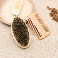 HKM-658515 Wooden Beard Care Set with Double-Sided Comb and Oval Brush