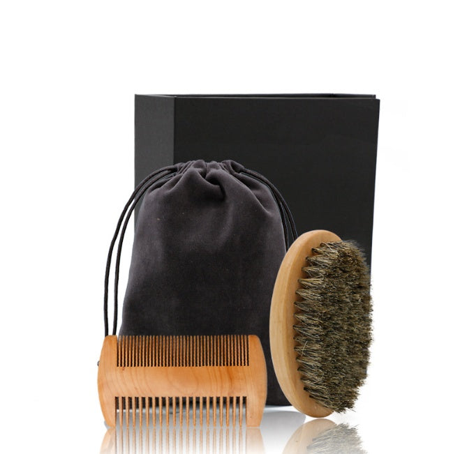 HKM-658515 Wooden Beard Care Set with Double-Sided Comb and Oval Brush