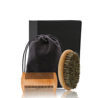 HKM-658515 Wooden Beard Care Set with Double-Sided Comb and Oval Brush