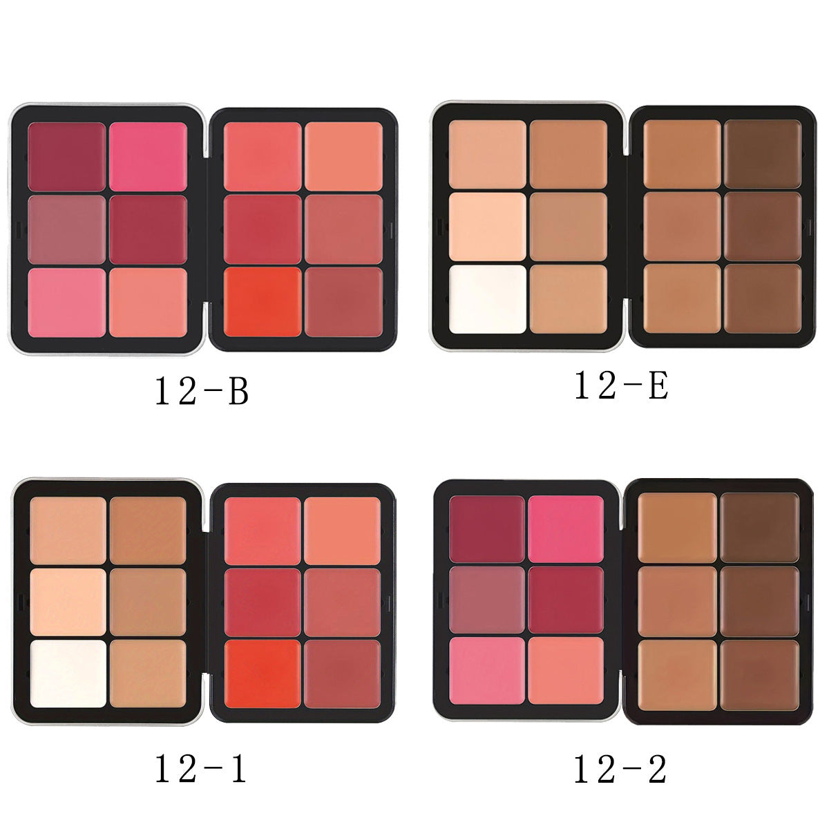 HKM-634963 12-Color Cream Blush Palette - Matte, Shimmer, and High-Gloss Finish for Neutral Skin Tones