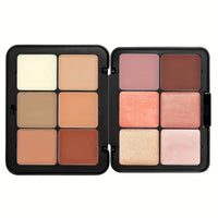 HKM-634963 12-Color Cream Blush Palette - Matte, Shimmer, and High-Gloss Finish for Neutral Skin Tones