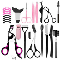 HKM-601043 Semi-Arc Eyelash Curler with Steel Comb and Eyebrow Grooming Set - 5-Piece Carbon Steel Tool Kit