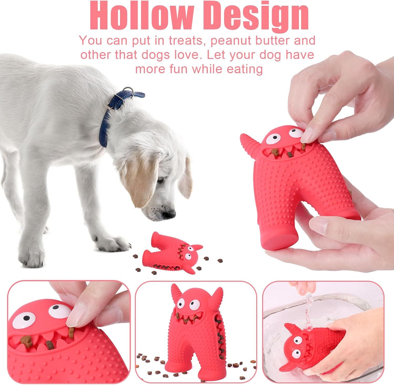 HKM-256531 Durable Monster-Shaped Squeaky Dog Chew Toy for Small Dogs - Natural Rubber Dental Cleaning Tool