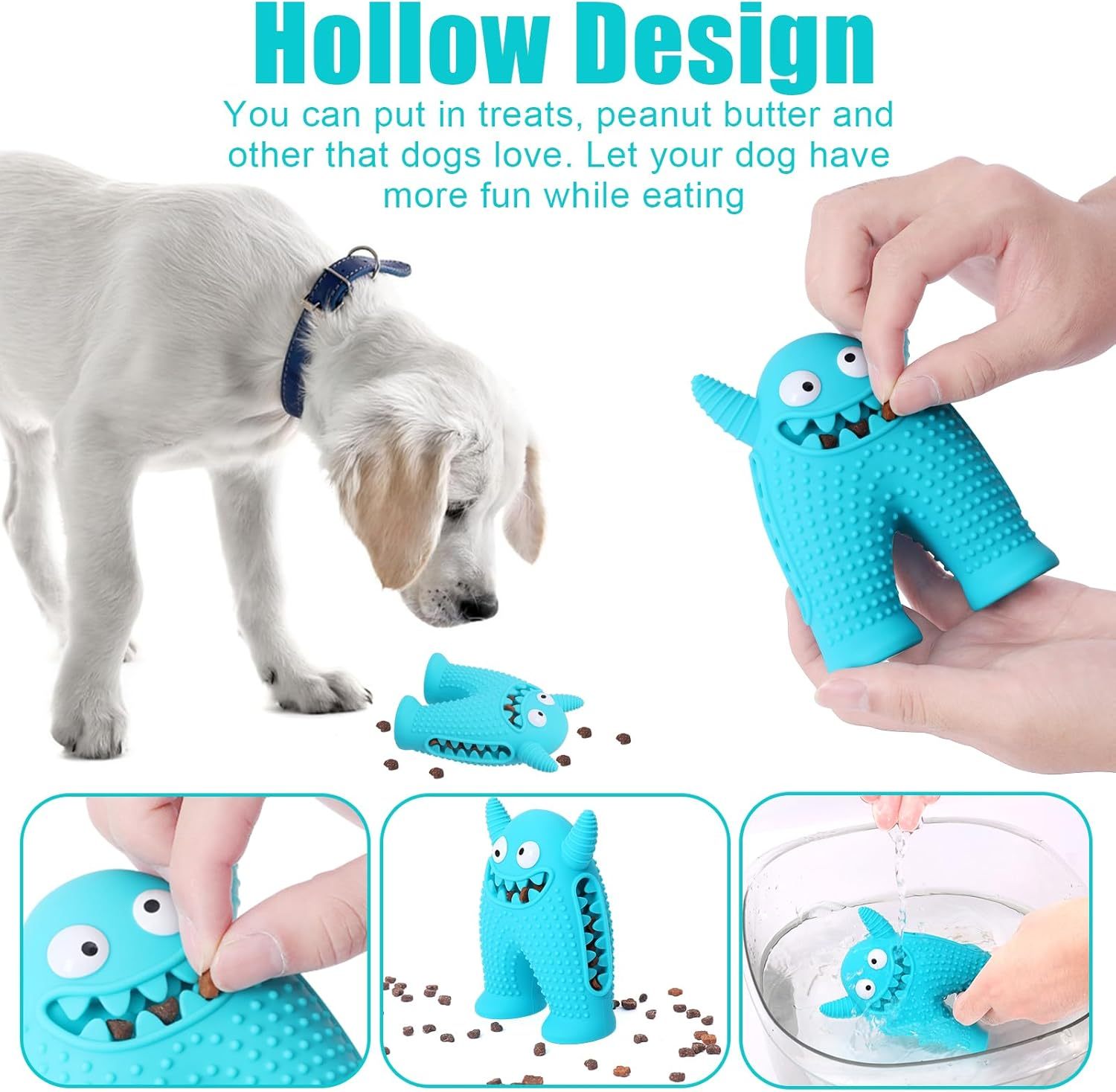 HKM-256531 Durable Monster-Shaped Squeaky Dog Chew Toy for Small Dogs - Natural Rubber Dental Cleaning Tool
