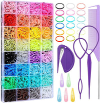 HKM-102291 Colorful Hair Rubber Bands Set with Hair Styling Tools – 2000 Elastic Hair Ties, 32 Colors, Includes Hair Elastic Cutter and Accessories