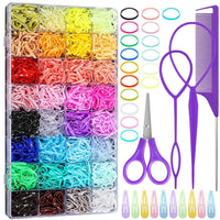 HKM-102291 Colorful Hair Rubber Bands Set with Hair Styling Tools – 2000 Elastic Hair Ties, 32 Colors, Includes Hair Elastic Cutter and Accessories