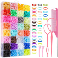 HKM-102291 Colorful Hair Rubber Bands Set with Hair Styling Tools – 2000 Elastic Hair Ties, 32 Colors, Includes Hair Elastic Cutter and Accessories