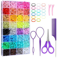 HKM-102291 Colorful Hair Rubber Bands Set with Hair Styling Tools – 2000 Elastic Hair Ties, 32 Colors, Includes Hair Elastic Cutter and Accessories