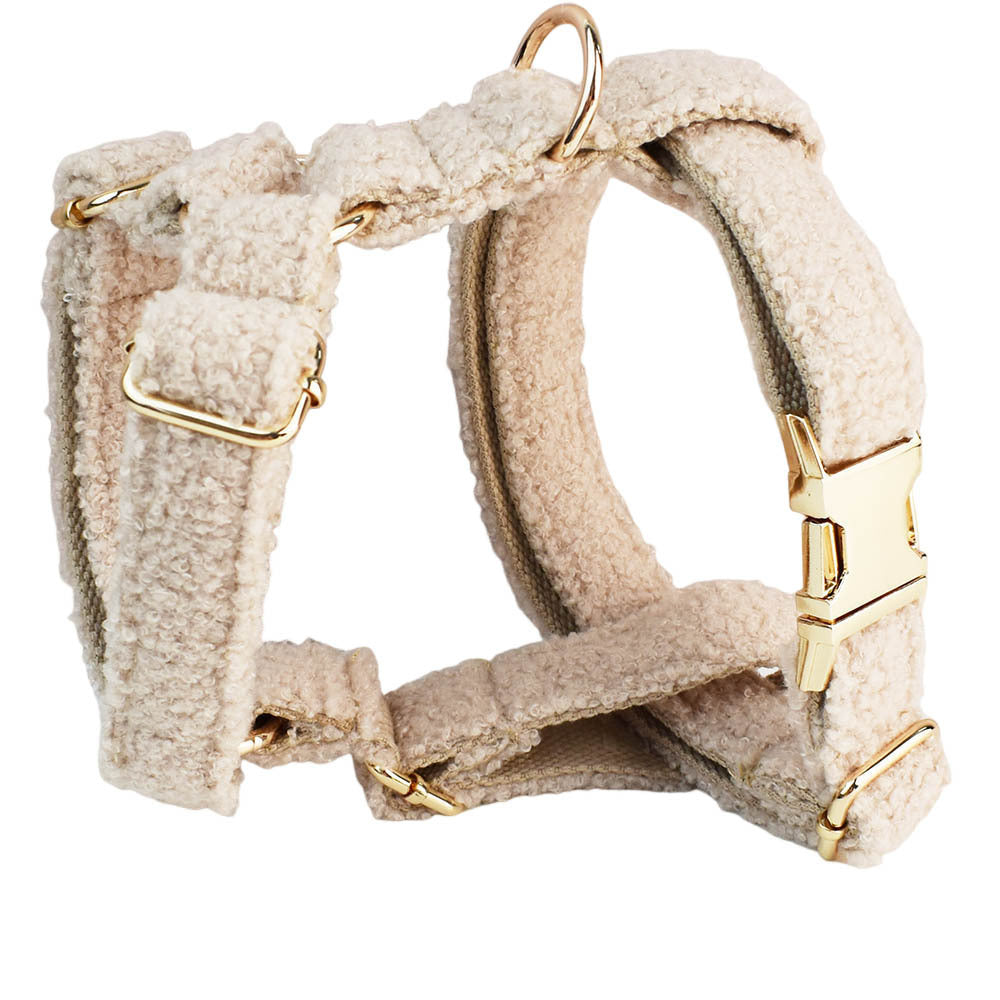 HKM-881939 Minimalist Cream Pet Collar and Harness Set with Leash and Bow for Dogs