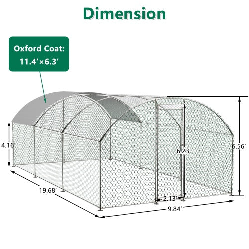 HKM-874643 Large Outdoor Metal Chicken Coop with Waterproof UV Cover and Walk-In Design
