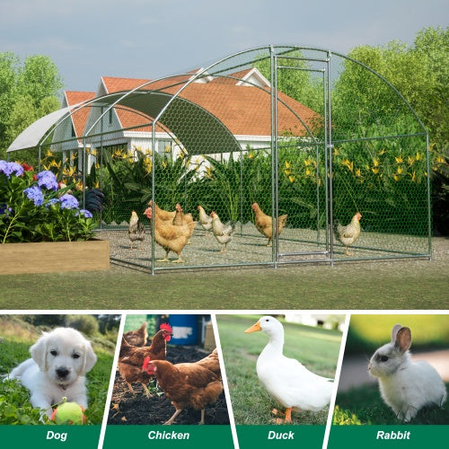 HKM-874643 Large Outdoor Metal Chicken Coop with Waterproof UV Cover and Walk-In Design