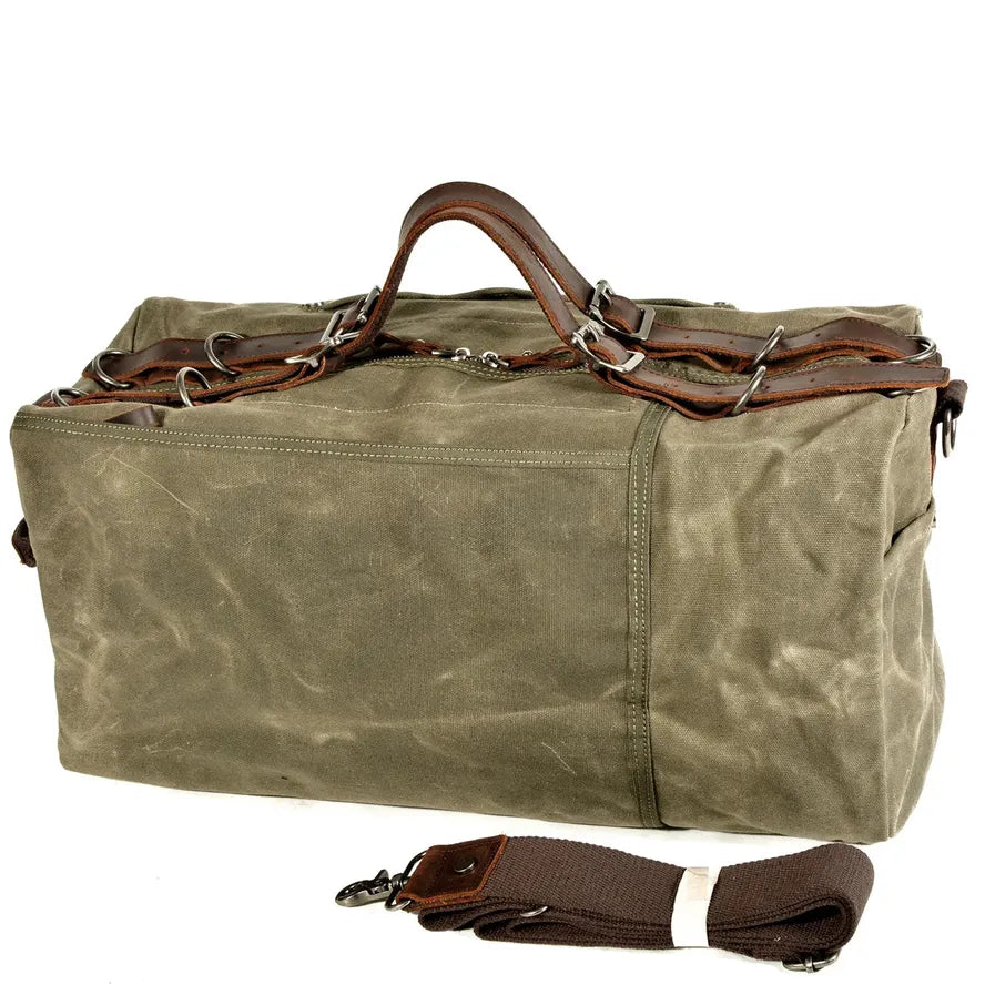 HKM-351763 Vintage Leather and Canvas Weekend Duffle Bag for Men