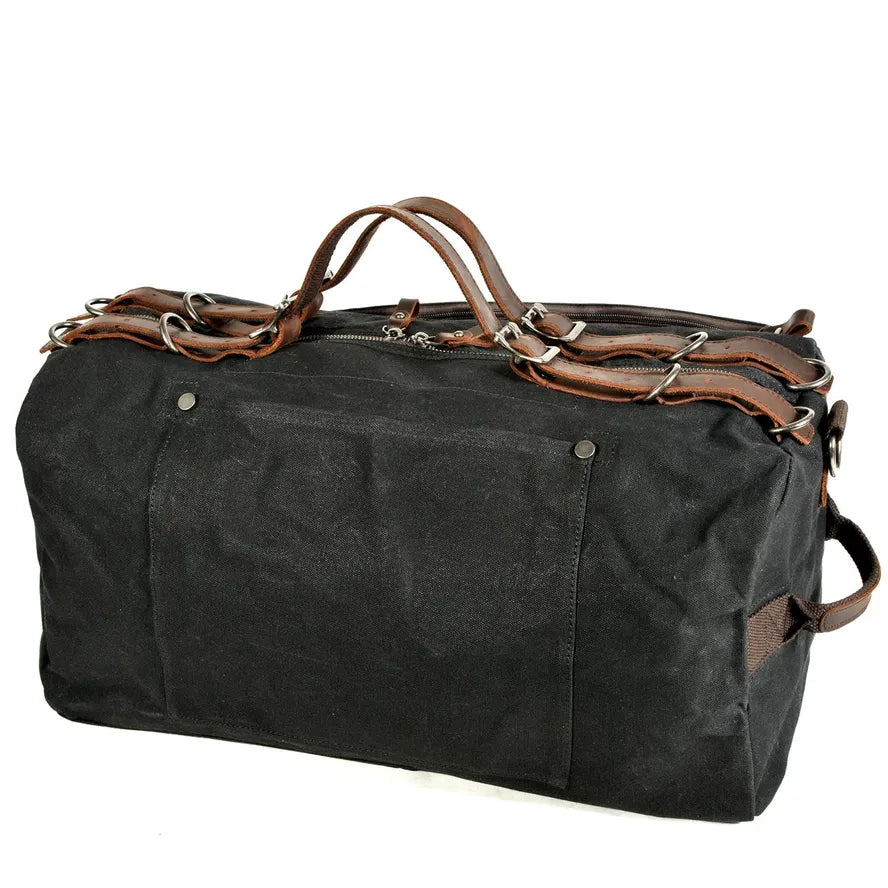 HKM-351763 Vintage Leather and Canvas Weekend Duffle Bag for Men