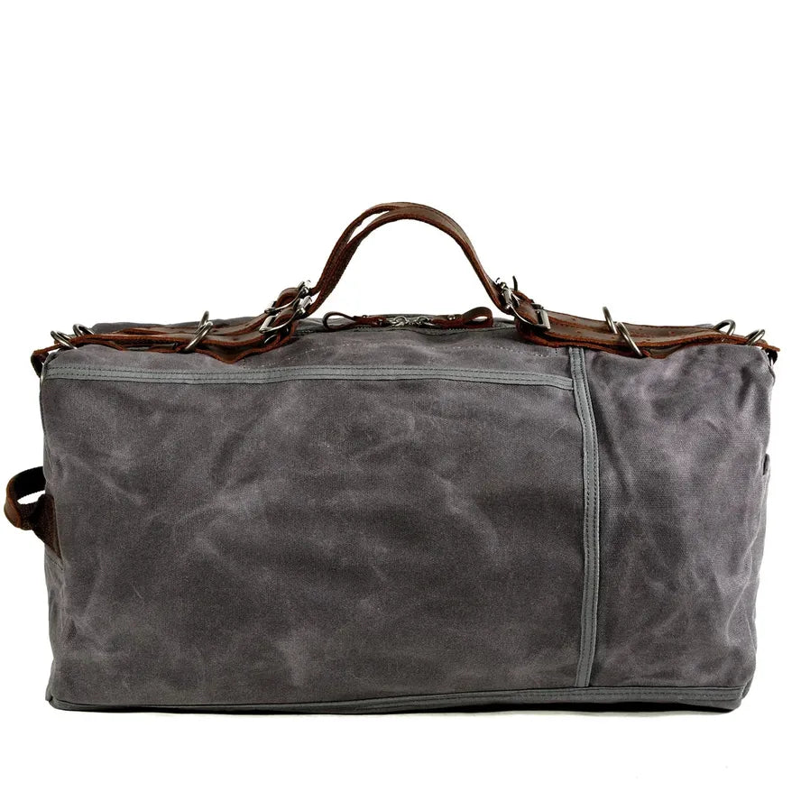 HKM-351763 Vintage Leather and Canvas Weekend Duffle Bag for Men