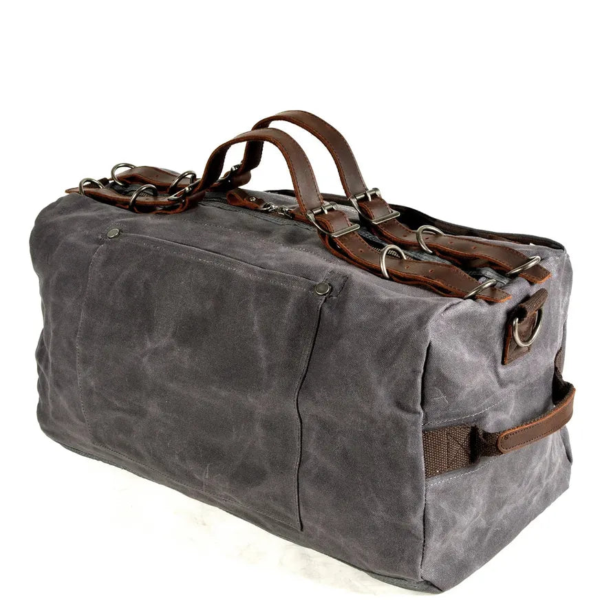 HKM-351763 Vintage Leather and Canvas Weekend Duffle Bag for Men