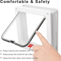 HKM-528851 Cat Door for Windows and Sliding Doors - Weatherproof Pet Flap with Lock and 4 Access Modes for Small Dogs and Cats
