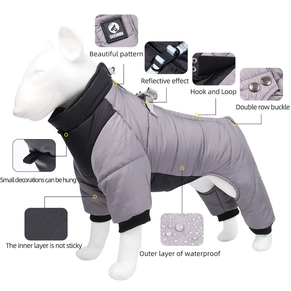 HKM-410707 Winter Thickened Dog Clothing - Casual Four-Legged Outfit in Multiple Colors with Reflective Rope Options