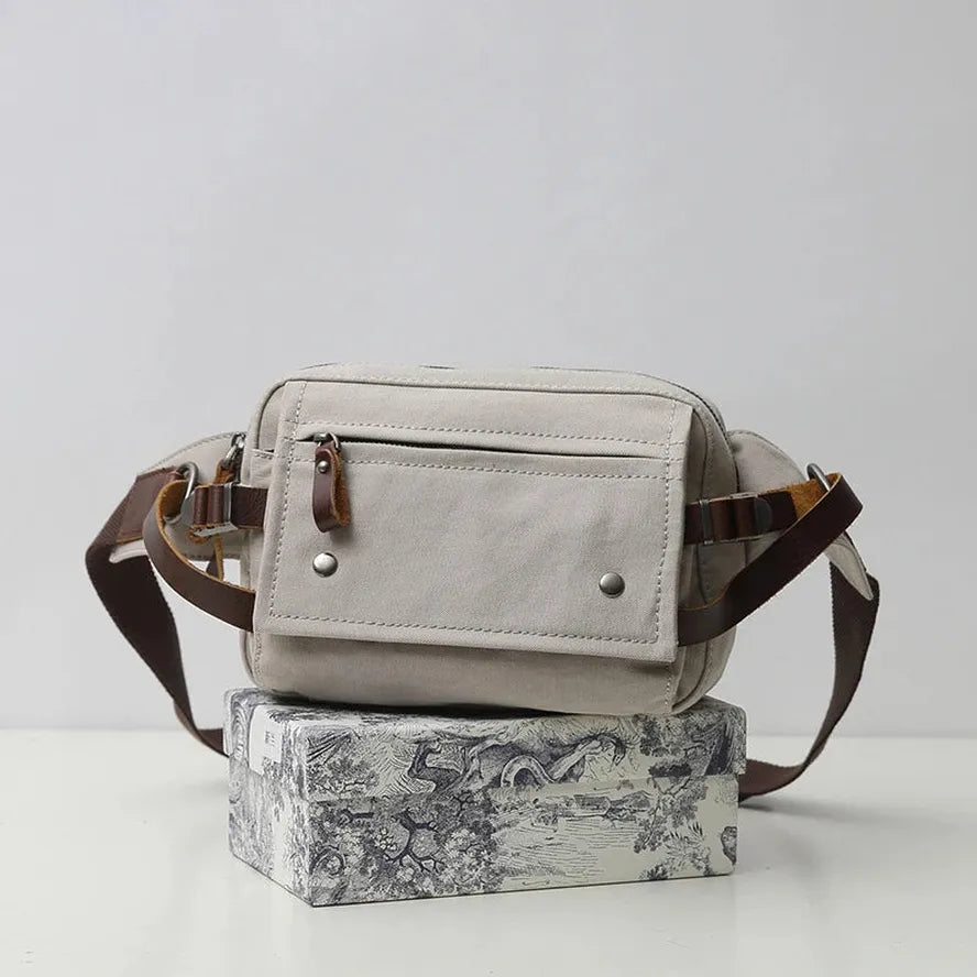 HKM-205331 Retro Canvas Waist Bag Waterproof Cotton Chest Bag for Men
