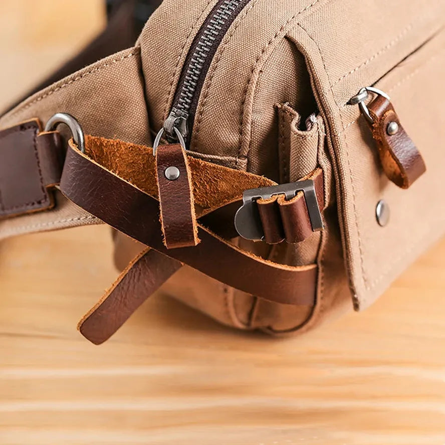HKM-205331 Retro Canvas Waist Bag Waterproof Cotton Chest Bag for Men
