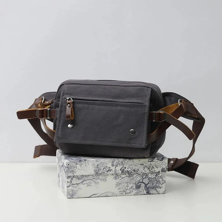 HKM-205331 Retro Canvas Waist Bag Waterproof Cotton Chest Bag for Men