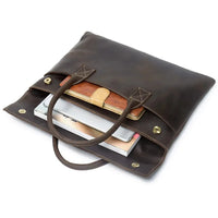 HKM-972051 Real Leather 15 Inch Laptop Handbag in Retro Brown, Heavy-Duty Cowhide with Waterproof Canvas Accents