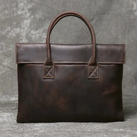 HKM-972051 Real Leather 15 Inch Laptop Handbag in Retro Brown, Heavy-Duty Cowhide with Waterproof Canvas Accents