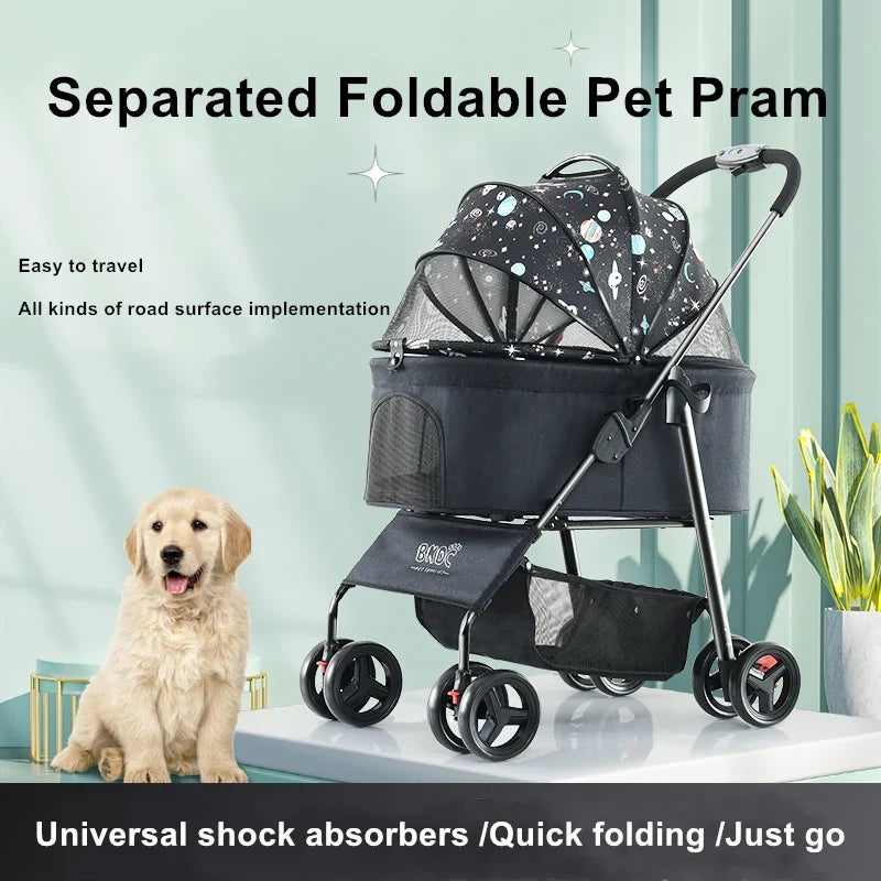 JMT-715338 Folding Pet Stroller for Cats and Dogs - Lightweight & Convenient Travel Carrier