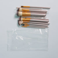 HKM-150355 Creamy White 12-Piece Makeup Brush Set with Long Wooden Handles and Synthetic Hair