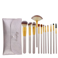 HKM-150355 Creamy White 12-Piece Makeup Brush Set with Long Wooden Handles and Synthetic Hair