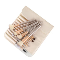 HKM-150355 Creamy White 12-Piece Makeup Brush Set with Long Wooden Handles and Synthetic Hair