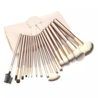 HKM-150355 Creamy White 12-Piece Makeup Brush Set with Long Wooden Handles and Synthetic Hair
