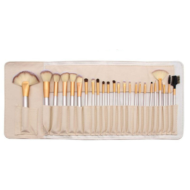 HKM-150355 Creamy White 12-Piece Makeup Brush Set with Long Wooden Handles and Synthetic Hair