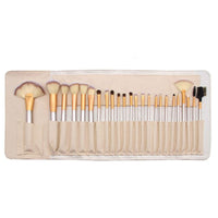HKM-150355 Creamy White 12-Piece Makeup Brush Set with Long Wooden Handles and Synthetic Hair