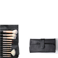 HKM-150355 Creamy White 12-Piece Makeup Brush Set with Long Wooden Handles and Synthetic Hair