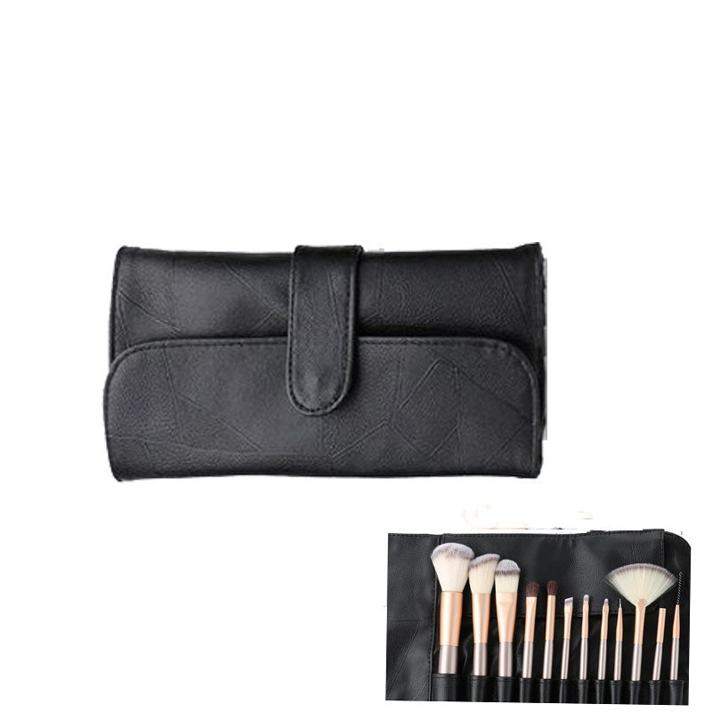 HKM-150355 Creamy White 12-Piece Makeup Brush Set with Long Wooden Handles and Synthetic Hair