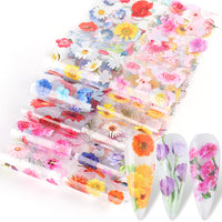 HKM-076179 Retro Floral Rose Nail Art Stickers - Star Transfer Paper, 10pcs in Pink