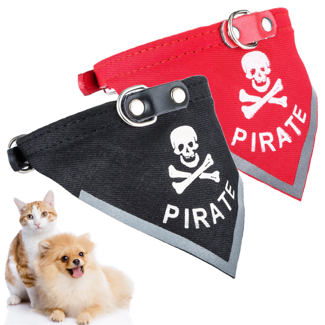 HKM-127315 Skull Print Triangle Scarf for Pets in Black and Red PU Material - Multiple Sizes Available