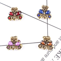 HKM-049107 Antique Bronze Butterfly Hairpin with Gemstones in Purple, Blue, Red, and Brown