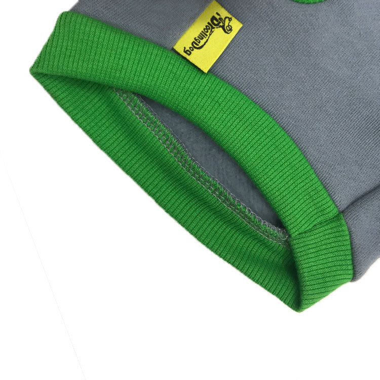 HKM-277971 Fleece Cloth Small Dog Vest with Letter and Bone Design, Available in Gray with Green Edge