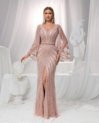 HKM-433235 Elegant Pink Evening Dress for Ladies - EZ25132 Model
