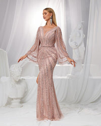 HKM-433235 Elegant Pink Evening Dress for Ladies - EZ25132 Model