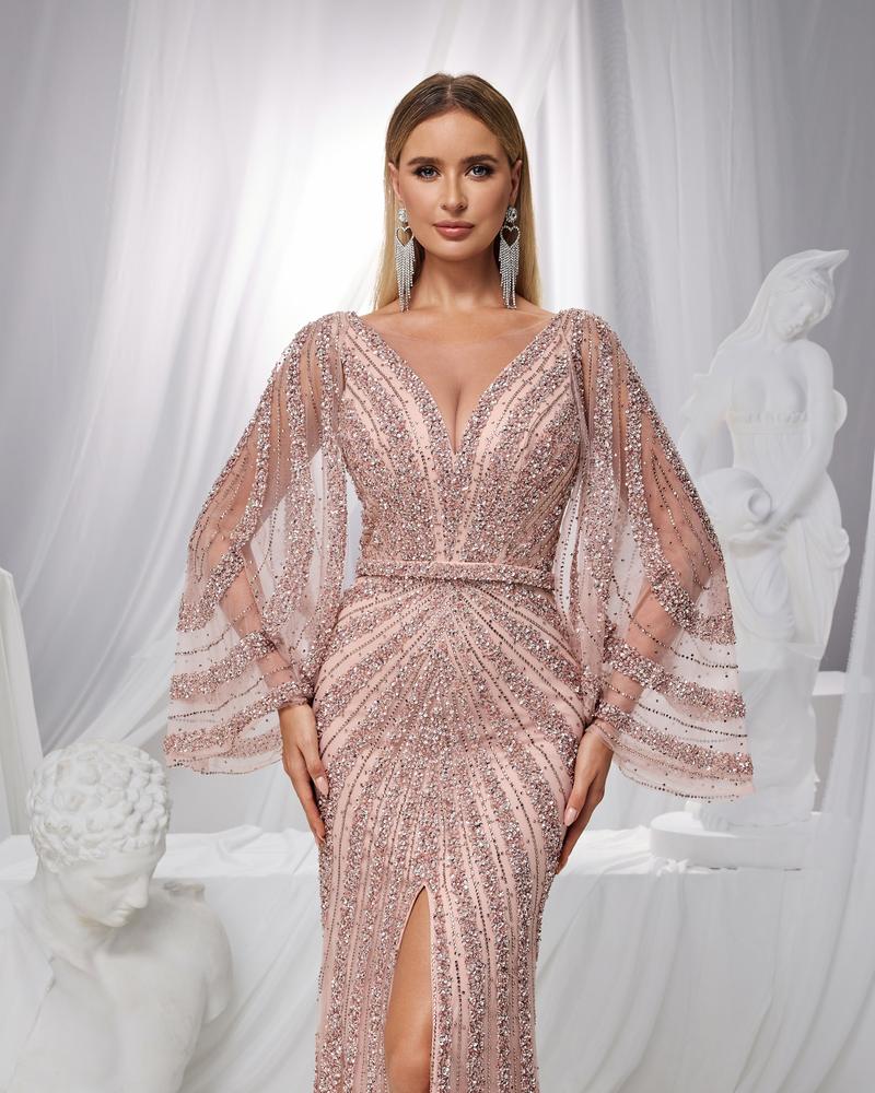 HKM-433235 Elegant Pink Evening Dress for Ladies - EZ25132 Model