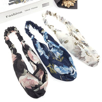 HKM-177875 Korean Style Printed Cross Elastic Camellia Headband for Women