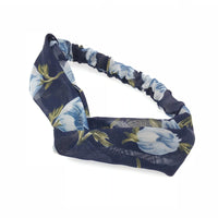 HKM-177875 Korean Style Printed Cross Elastic Camellia Headband for Women
