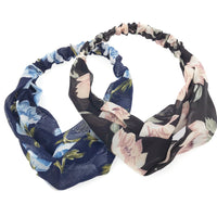 HKM-177875 Korean Style Printed Cross Elastic Camellia Headband for Women