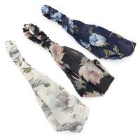 HKM-177875 Korean Style Printed Cross Elastic Camellia Headband for Women