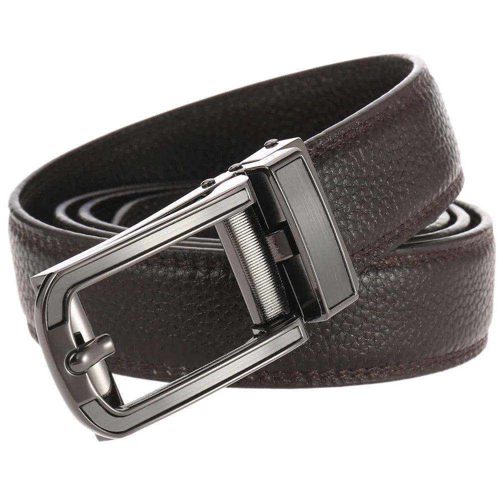 HKM-757779 Hollow Automatic Buckle Men's Cowhide Belt, Model LY33-22349-5